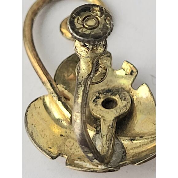 Antique Sterling Leaf Earrings Gold Plate Screw On 1940s - Picture 7 of 7